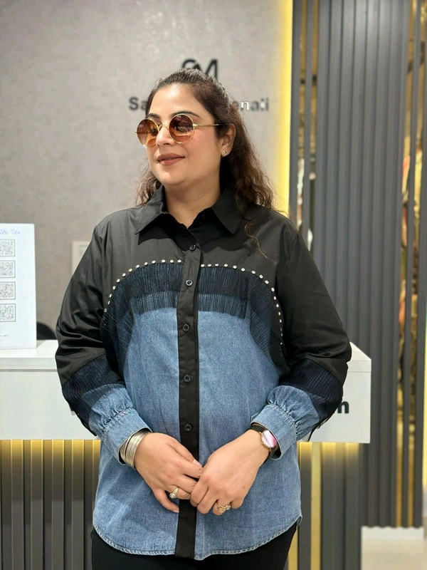 SKU 2009 Beautiful Denim Shirt - Free Size M To XXXL, White