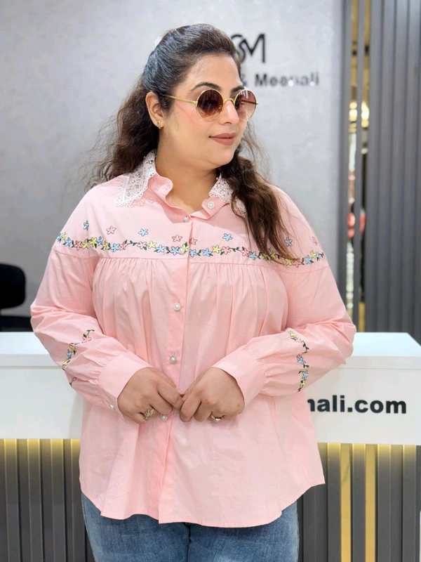 SKU 2014 Beautiful Embroidery Shirt  - Free Size M To 3XL, Pink