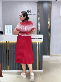 SKU 1650 Timeless Pleated Midi Dress for Effortless Style - Free Size M To 5xl, Red