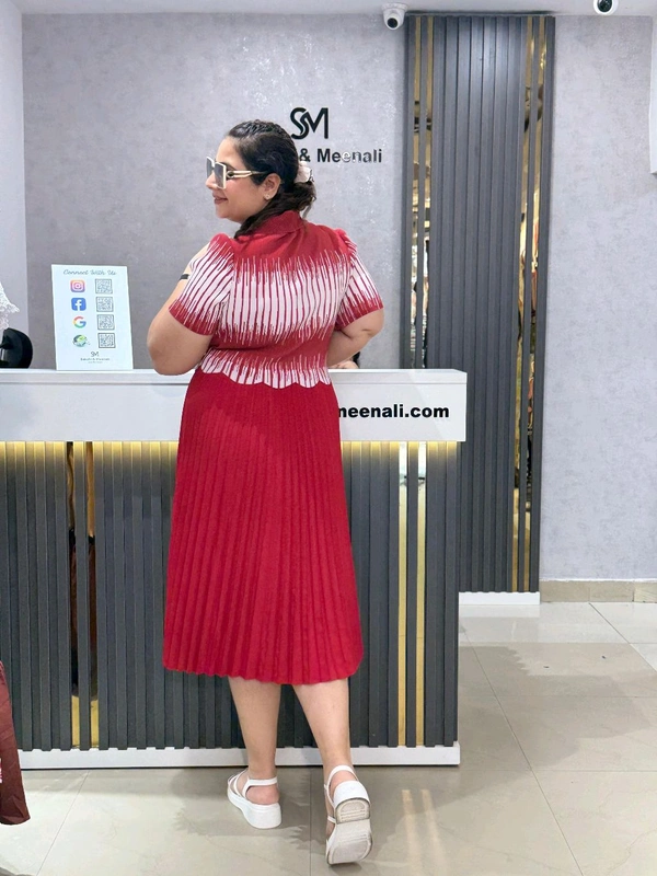 SKU 1650 Timeless Pleated Midi Dress for Effortless Style - Free Size M To 5xl, Red