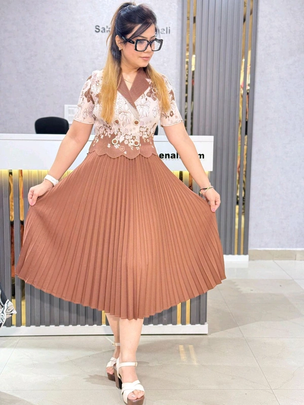 SKU 1650 Timeless Pleated Midi Dress for Effortless Style - Free Size M To 5xl, Brown