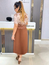 SKU 1650 Timeless Pleated Midi Dress for Effortless Style - Free Size M To 5xl, Brown