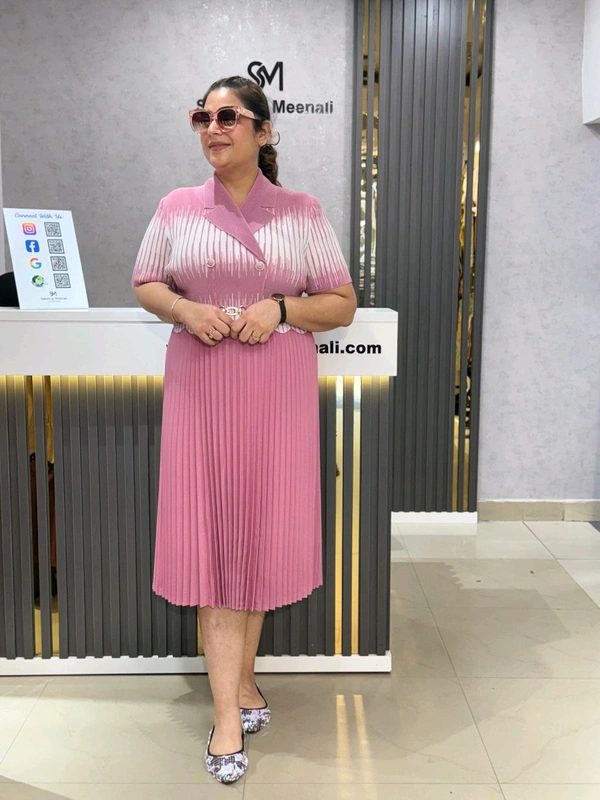 SKU 1650 Timeless Pleated Midi Dress for Effortless Style - Free Size M To 5xl, Pink Flamingo