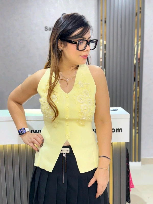 SKU 2018 Elegant Knitted Top  - Free Size XS To XL, Laser Lemon
