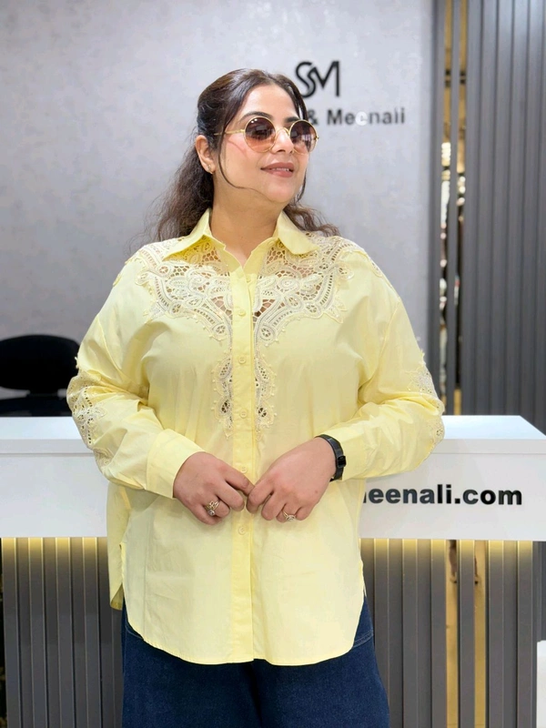 SKU 2017 Elegant Plus Size Shirt With Rhinestone Design  - Laser Lemon, Free Size L To 5XL