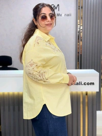 SKU 2017 Elegant Plus Size Shirt With Rhinestone Design  - Laser Lemon, Free Size L To 5XL