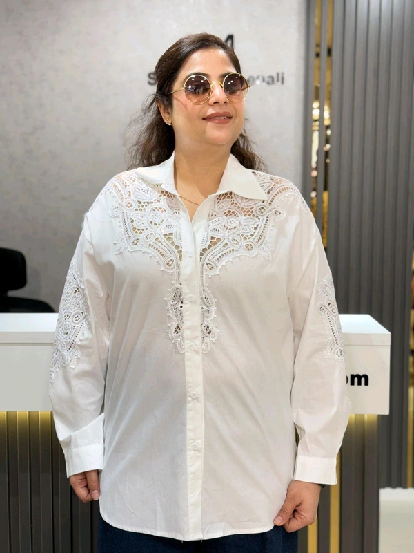SKU 2017 Elegant Plus Size Shirt With Rhinestone Design  - White, Free Size L To 4xl