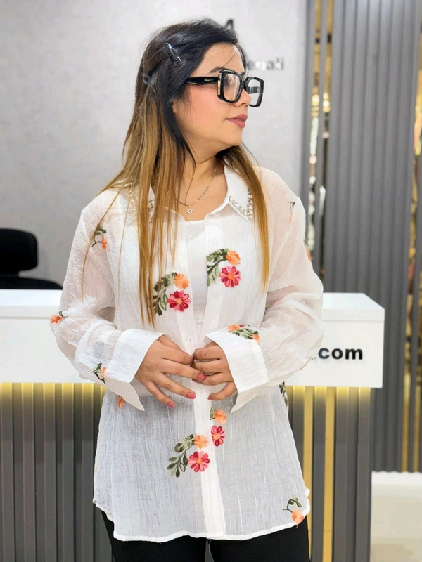 SKU 2021 Beautiful 2pec Shirt With Stud Detailing  - Free Size M To XXL, White