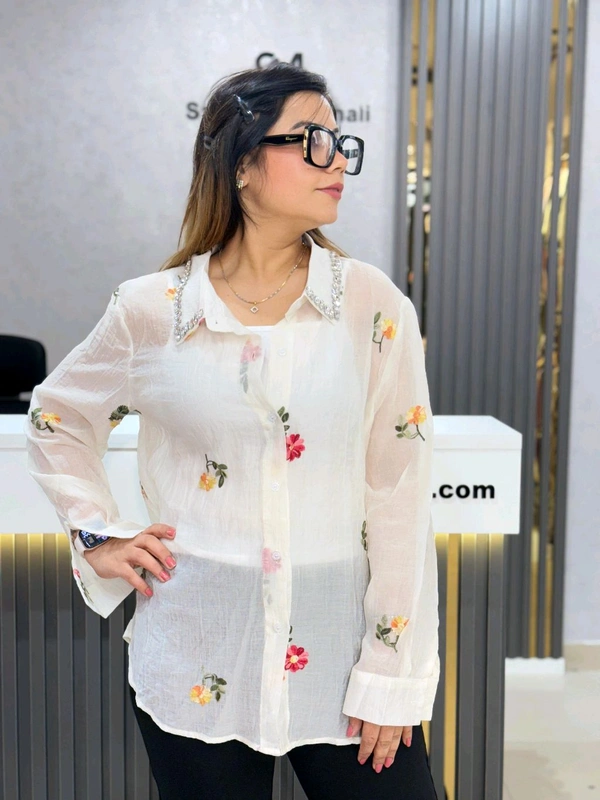 SKU 2021 Beautiful 2pec Shirt With Stud Detailing  - Free Size M To XXL, Cream