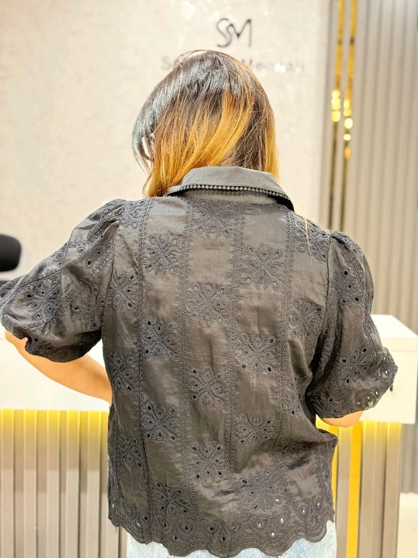 SKU 2022 Beautiful Shirt  Self Cutting Design  - Free Size M To XL, Black