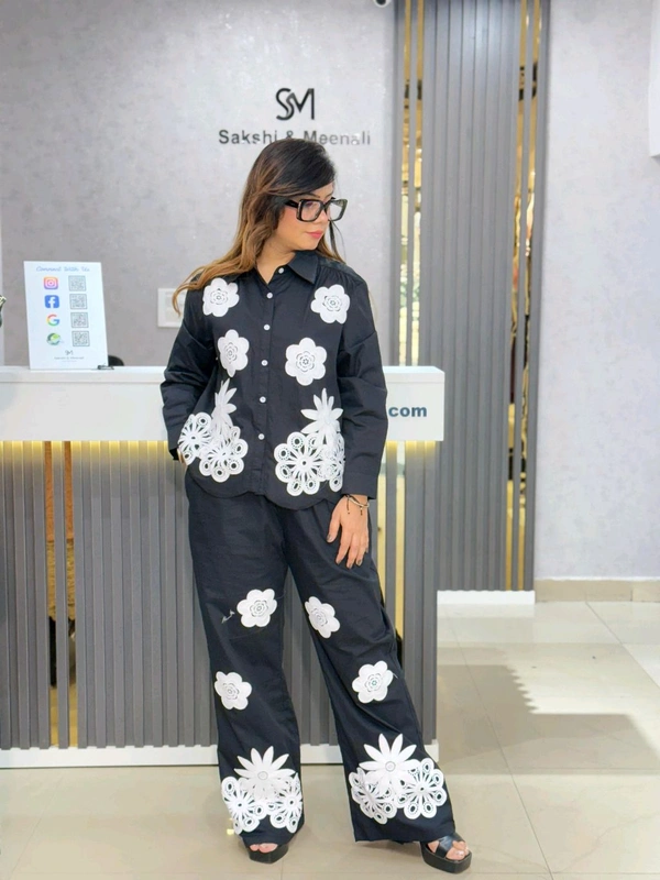 SKU 2023 Beautiful Cordset With Thread Embroidery  - Free Size M To XXL, Black