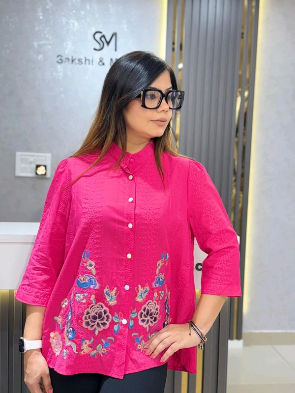 SKU 2024 Beautiful Cotton Shirt  - Free Size M To XL, Magenta / Fuchsia