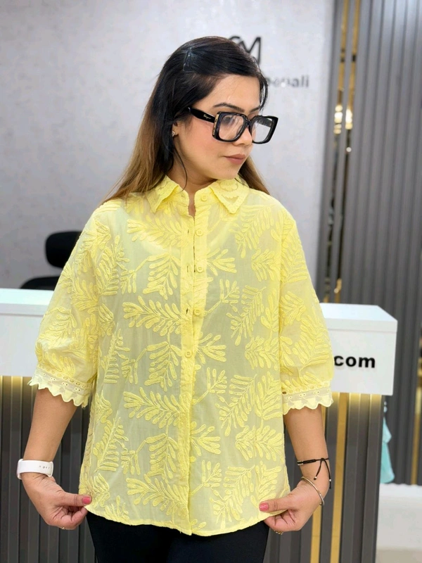 SKU  1922 Beautiful Shirt With Lace Collar  - Free Size M To XL, Laser Lemon