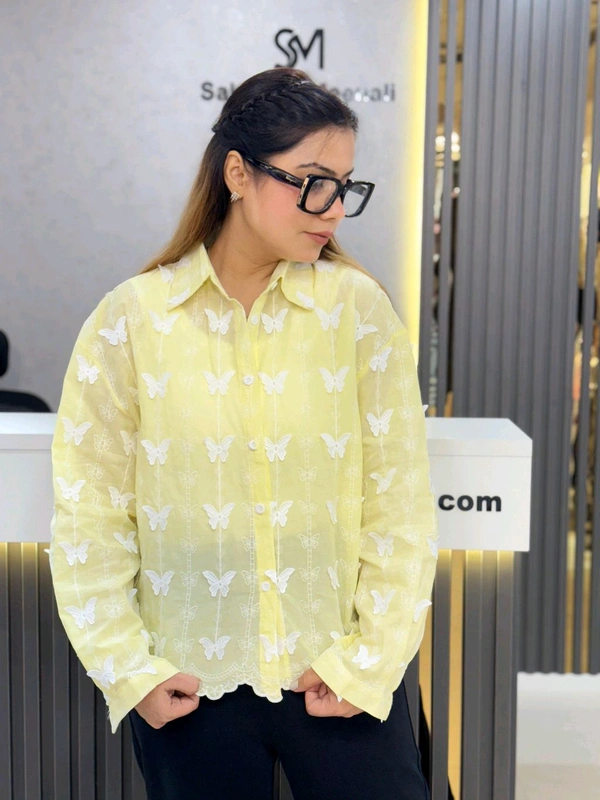 SKU 1933 Beautiful Shirt With Embroidery  - Free Size M To XXL, Yellow