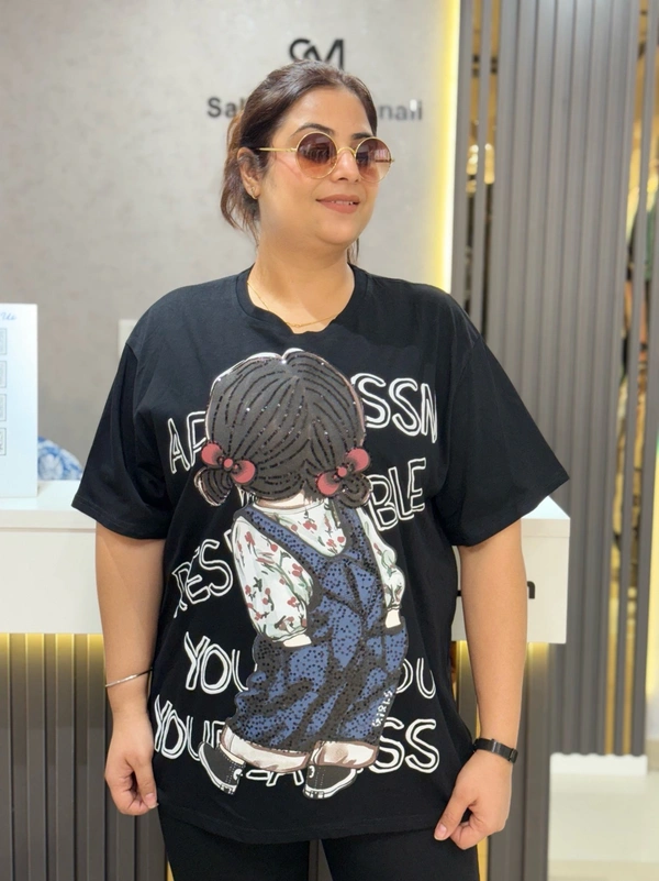 SKU 2027 Beautiful Tees With Puff Print - Free Size M To 4XL, Black