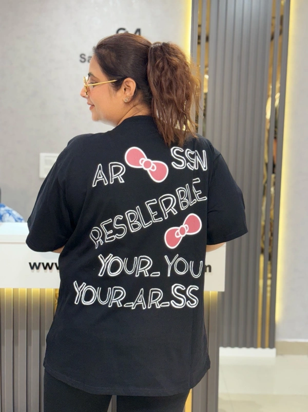 SKU 2027 Beautiful Tees With Puff Print - Free Size M To 4XL, Black