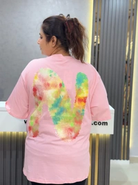 SKU 2027 Beautiful Tees With Puff Print - Free Size M To 4XL, Pink