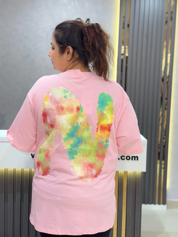SKU 2027 Beautiful Tees With Puff Print - Free Size M To 4XL, Pink