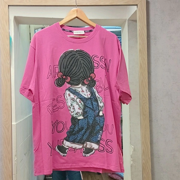 SKU 2027 Beautiful Tees With Puff Print - Free Size M To 4XL, Magenta / Fuchsia