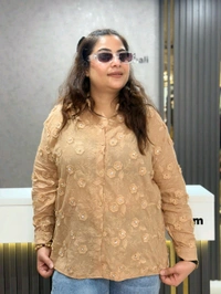 SKU 2029 Beautiful Shirt With Flower And Stud Detailing  - Free Size M To4 Xl, Beige