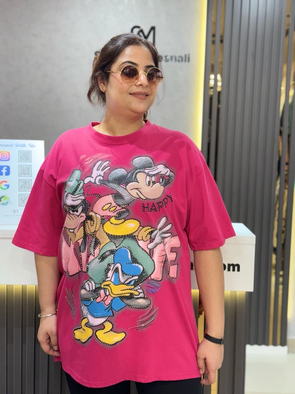 SKU 2030 Beautiful Tees With Mickey Design  - Hot Pink, Free Size M To 4Xl
