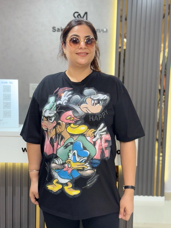 SKU 2030 Beautiful Tees With Mickey Design  - Free Size M To 4Xl, Black