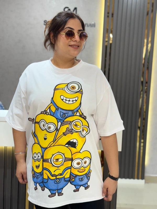 SKU 2031 Beautiful Tees With Minions Design  - Free Size M To 4Xl, White