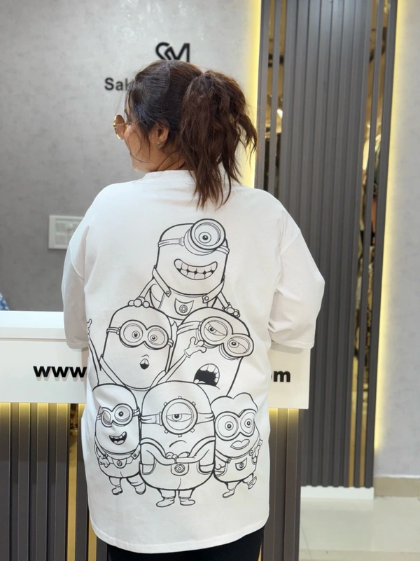 SKU 2031 Beautiful Tees With Minions Design  - Free Size M To 4Xl, White
