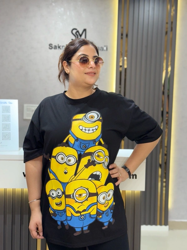 SKU 2031 Beautiful Tees With Minions Design  - Free Size M To 4Xl, Black
