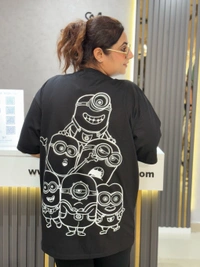 SKU 2031 Beautiful Tees With Minions Design  - Free Size M To 4Xl, Black