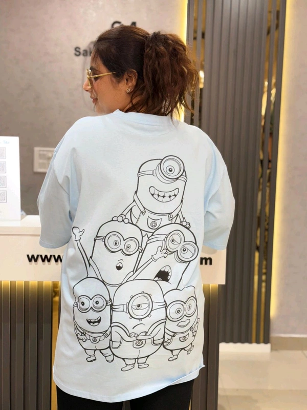 SKU 2031 Beautiful Tees With Minions Design  - Free Size M To 4Xl, Blue