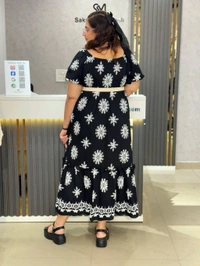 SKU 2032 Beautiful Dress With Jute Belt - Free Size M To 5Xl, Black