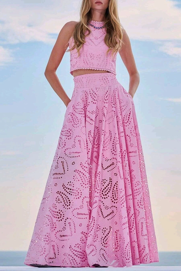SKU 2033 Celine Eyelet Summer Coord Set
 - Blush Pink, Free Size M To XLl