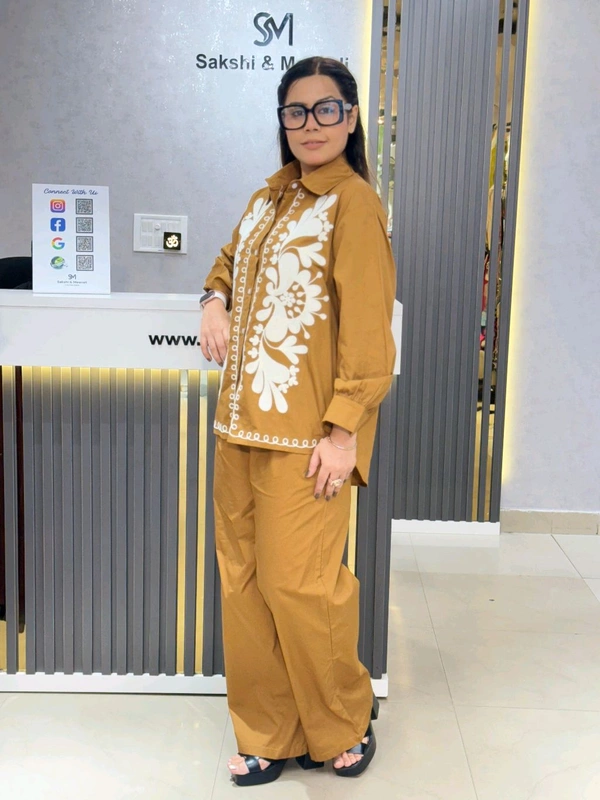 SKU 2036 Elegant Thread Embroidery Cordset 
 - Free Size M To XXL, Brown