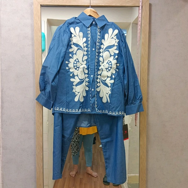 SKU 2036 Elegant Thread Embroidery Cordset 
 - Free Size M To XXL, Royal Blue