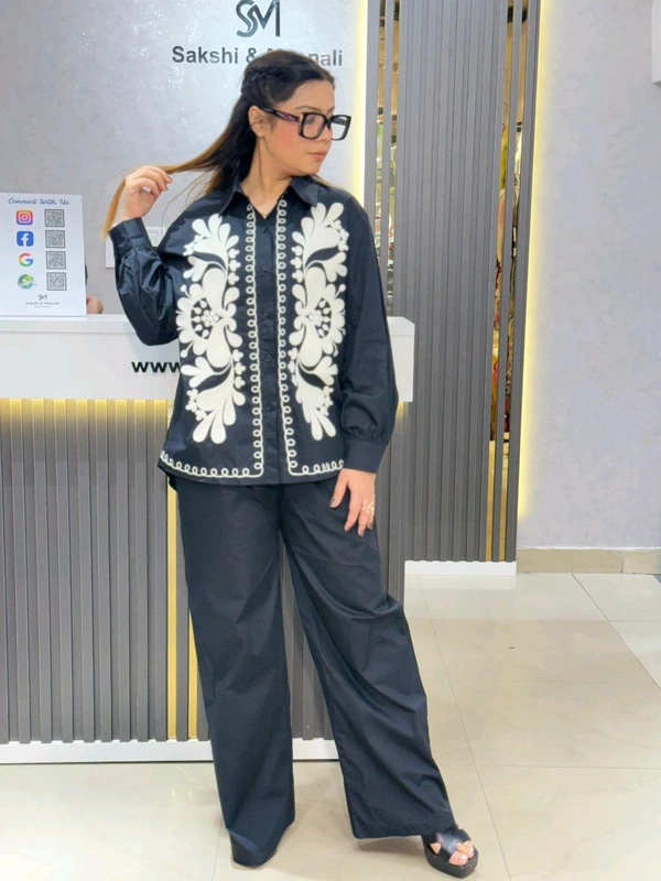 SKU 2036 Elegant Thread Embroidery Cordset 
 - Free Size M To XXL, Black