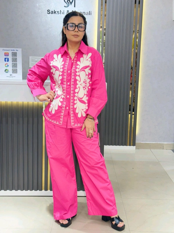 SKU 2036 Elegant Thread Embroidery Cordset 
 - Free Size M To XXL, Magenta / Fuchsia