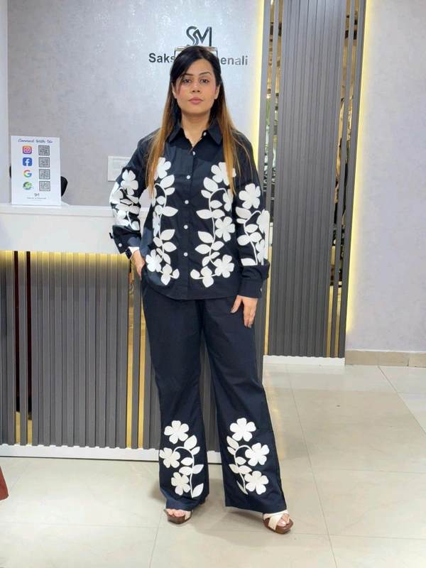 SKU 2037 Elegant Thread Embroidery Cordset 
 - Free Size M To XXL, Black