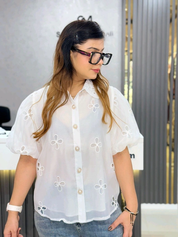 SKU 2038 Elegant Shirt With Flower Cutting
 - White, Free Size M To XL