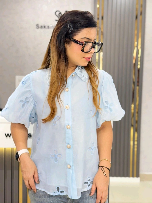 SKU 2038 Elegant Shirt With Flower Cutting
 - Free Size M To XL, Blue