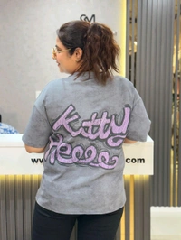 SKU 2040 Beautiful Tees With Kitty Design 
 - Gray, Free Size M To 2XL