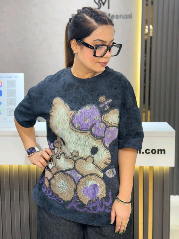 SKU 2040 Beautiful Tees With Kitty Design 
 - Free Size M To 2XL, Black