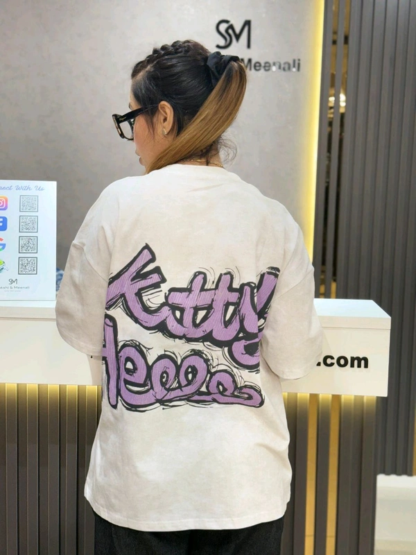 SKU 2040 Beautiful Tees With Kitty Design 
 - Free Size M To 2XL, White