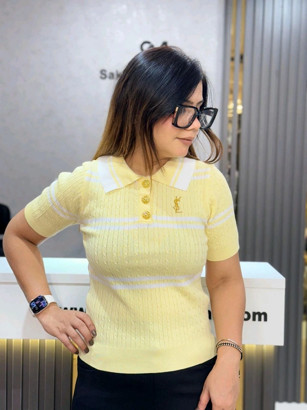 SKU 2044 Beautiful Stripes Knitted Top
 - Free Size M To XL, Yellow