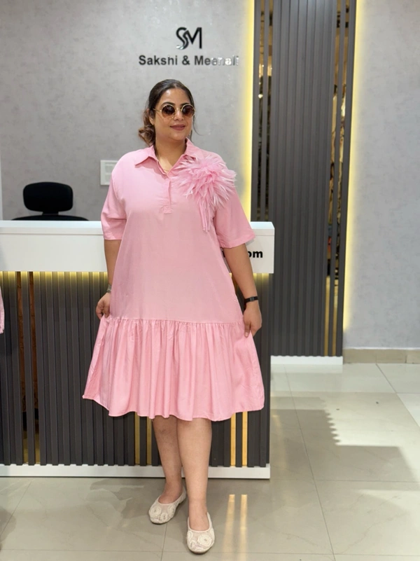 SKU 2047 Beautiful Dress With 3D Flower Detailing  - Free Size L TO 5XL, Blush Pink