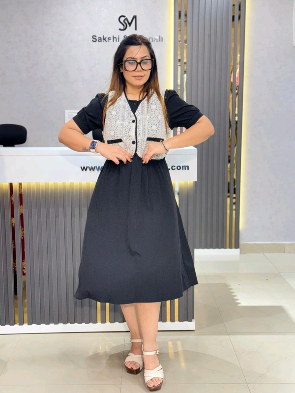 SKU 2051 Beautiful Dress With Jacket - Black, Free Size M To XL