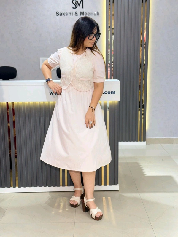 SKU 2051 Beautiful Dress With Jacket - Free Size M To XL, Pink