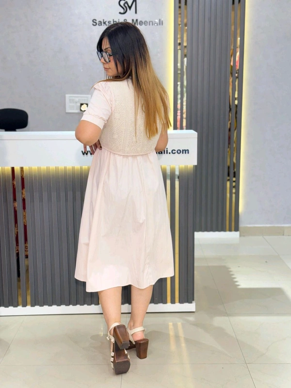 SKU 2051 Beautiful Dress With Jacket - Free Size M To XL, Pink