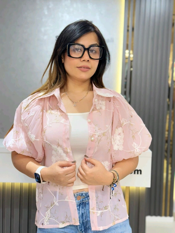 SKU 2054 Beautiful Top With Inner And Puff Selves  - Free Size M To XL, Pink