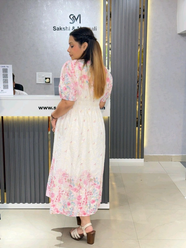 SKU 2053 Beautiful Cotton Dress With Pearl Button  - Free Size M To XL, Pink